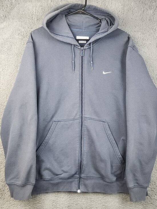 VTG Y2K Nike Mini Swoosh Hoodie Full Zip Mens Large Faded Blue Sweatshirt Travis - Picture 2 of 10